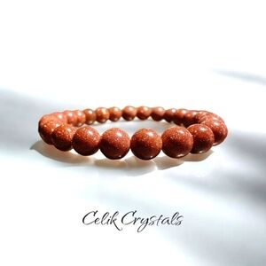 Goldstone Sandstone Bracelet Natural Stones 8mm Stretches Healing Bracelet
